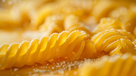 Fusilli pasta with flour, close-up, selective focusの素材