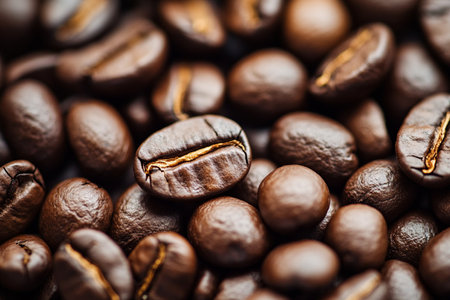 Coffee beans close-up. Roasted coffee beans backgroundの素材