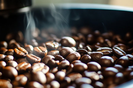 Coffee beans in the coffee grinder. Selective focus.の素材