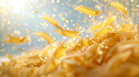 Macaroni falling into the air with splashes of water.の素材