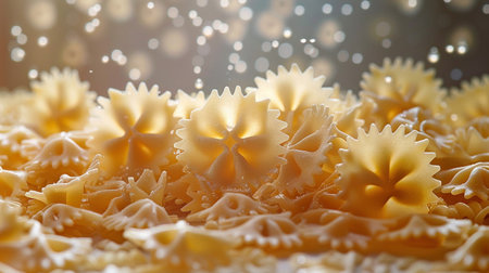 farfalle pasta close-up with bokeh light backgroundの素材