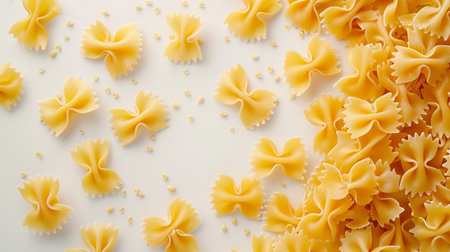 Farfalle pasta on white background. Top view. Flat lay.の素材