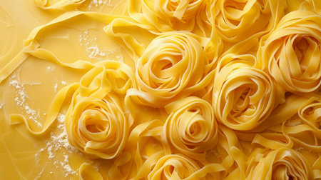 Close up of uncooked tagliatelle pasta, food backgroundの素材