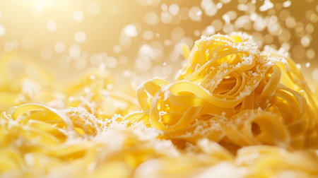 close up of italian pasta on white background with flour and bokehの素材