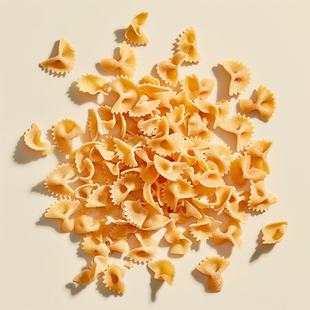 Uncooked pasta on a light background. Top view. Flat lay.の素材