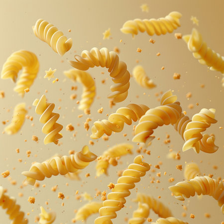 Fusilli pasta falling into the air. 3d rendering.の素材