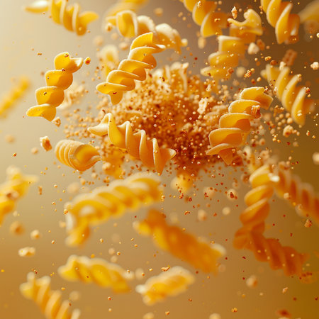 Fusilli pasta flying in the air. 3d rendering.の素材