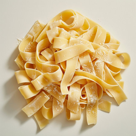 close up of italian pasta fettuccine on white backgroundの素材
