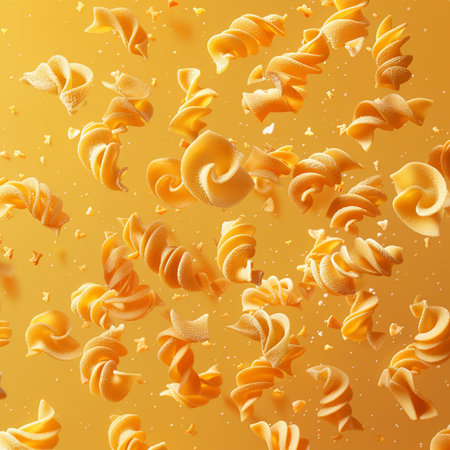fusilli pasta flying on a yellow background. 3d renderingの素材