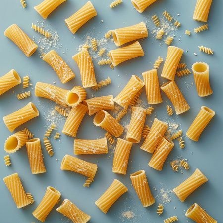 Variety of types and shapes of Italian pasta. Dry pasta backgroundの素材