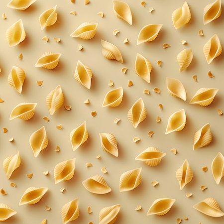 Seamless pattern of conchiglie pasta. Pasta background.の素材
