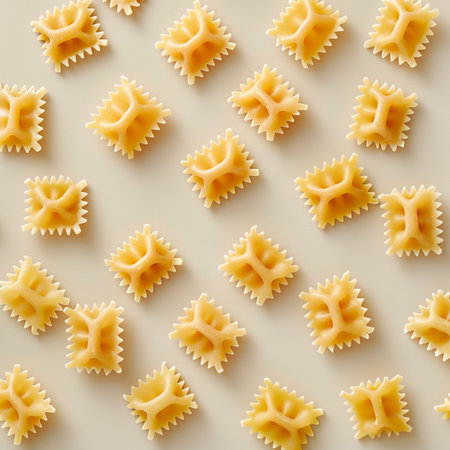 farfalle pasta on a white background, top view, flat layの素材