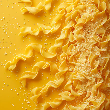 close up of italian pasta fettuccine on yellow backgroundの素材