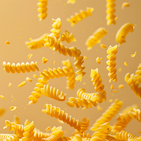 Fusilli pasta flying in the air. 3d rendering.の素材