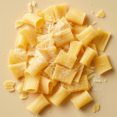 close up of a portion of italian pasta on a yellow backgroundの素材