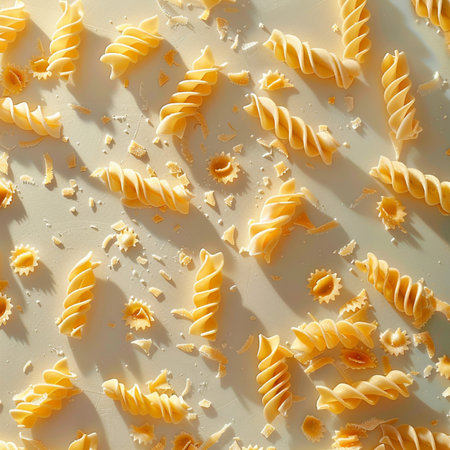 close up of italian pasta fusilli on the white backgroundの素材