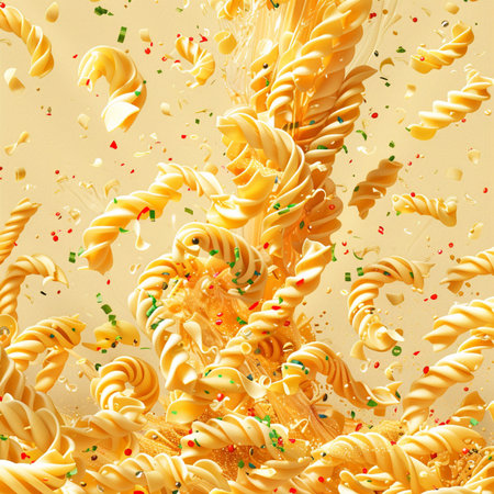 Fusilli pasta with flying confetti, 3d render illustrationの素材