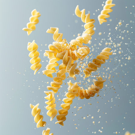 Falling pasta in the air. 3d rendering, 3d illustration.の素材