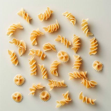 Variety of types and shapes of Italian pasta. Top view.の素材