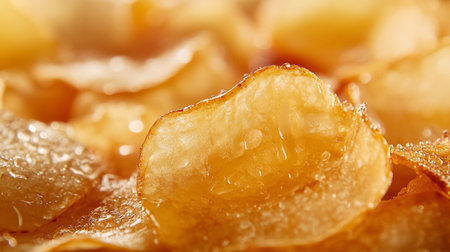 Macro image of fried potato chips. Shallow depth of field.の素材
