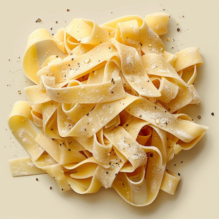 close up of italian pasta fettuccine on white backgroundの素材
