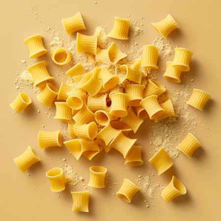 Variety of types and shapes of Italian pasta. Top view.の素材