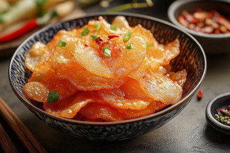 Chinese food, dried persimmon in a bowl on the tableの素材
