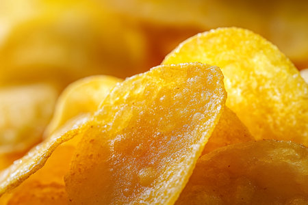 Potato chips close up. Potato chips close up. Potato chips macroの素材