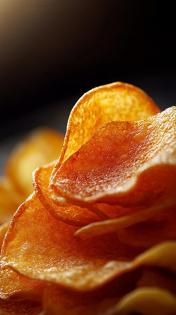 Potato chips on a dark background, close-up, macroの素材