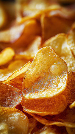 Close up of potato chips with shallow depth of field. Toned.の素材