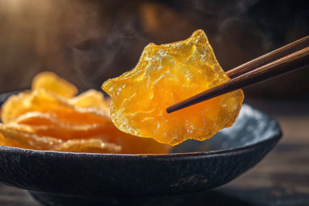 Dried yellow kumquat in a bowl with chopsticksの素材