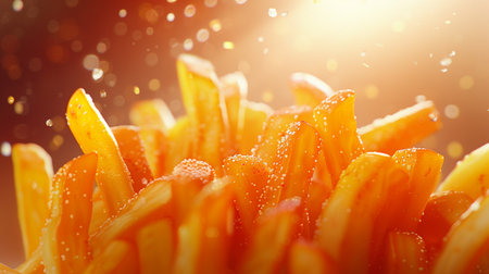 french fries with water drops on a dark background close-upの素材