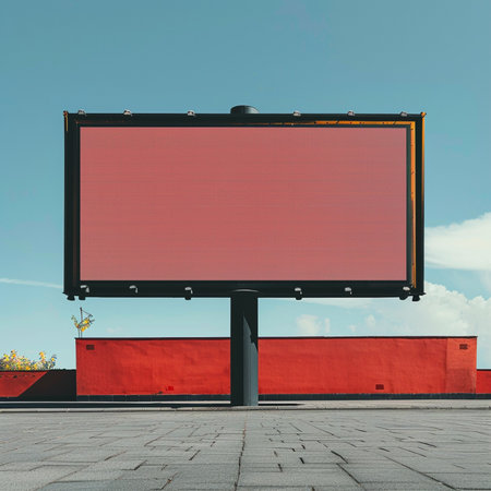 Blank billboard on blue sky background. 3d render illustration.の素材