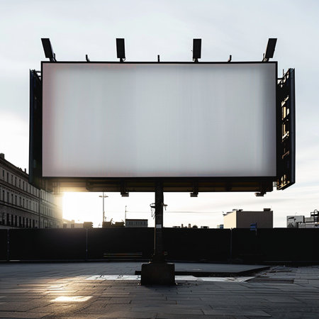 Blank billboard in the city at sunset. 3d rendering.の素材