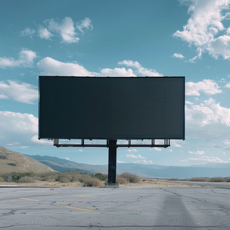 Blank billboard on the road with blue sky and clouds background.の素材
