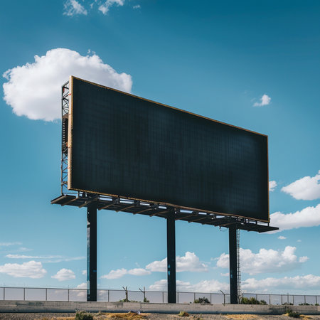 Empty billboard on the road with blue sky and white clouds background.の素材