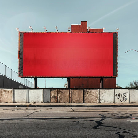 Blank red billboard on the street. 3d render illustration.の素材