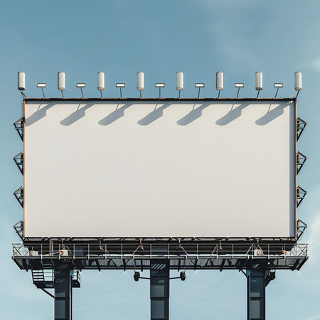 Blank billboard on a blue sky background. 3d rendering.の素材