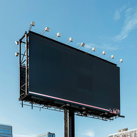 Blank black billboard on blue sky background. Mock up, 3D Renderingの素材