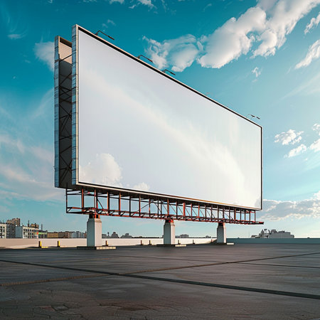 Blank billboard on the road with blue sky. 3d renderの素材