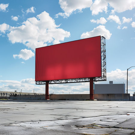 Large blank billboard on a city street, ready for new advertisement.の素材