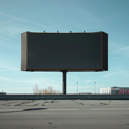 Blank black billboard on the street with blue sky. 3d renderingの素材