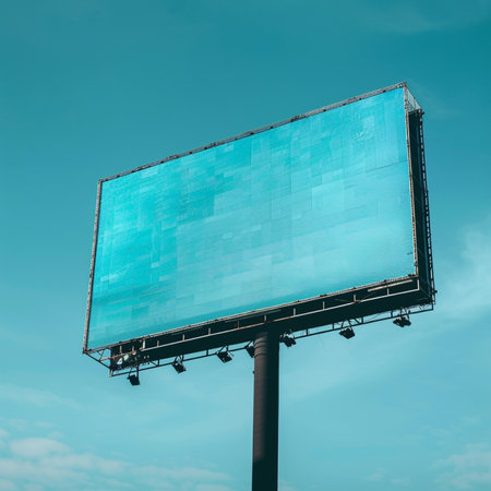 Blank billboard on blue sky background, ready for new advertisement.の素材