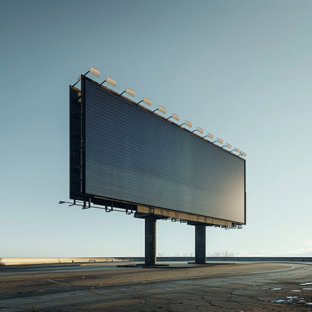 Blank billboard on the road with blue sky. 3d renderingの素材