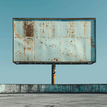 Old billboard with blue sky background. 3d rendering. Vintage style.の素材