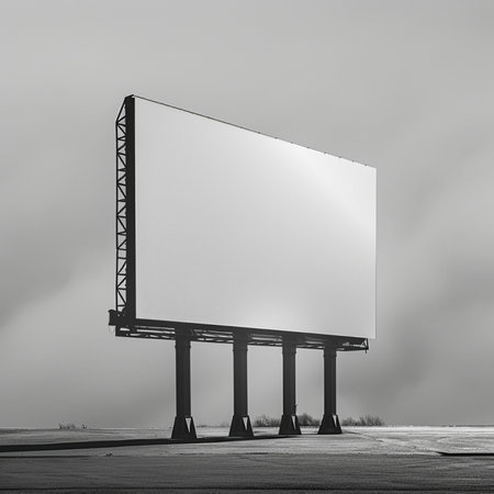 3d rendering of a blank billboard on a highway in the fogの素材