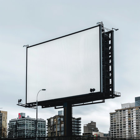 Large blank billboard on a city street, ready for new advertisement.の素材