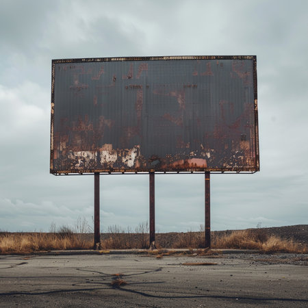 Abandoned billboard in the middle of an empty road. Toned.の素材