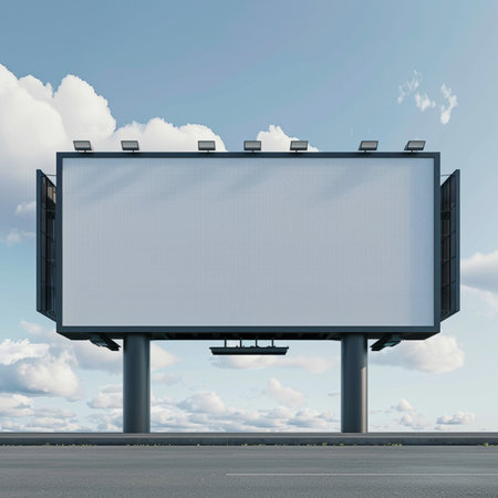 Blank billboard on the road with sky background. 3d renderingの素材