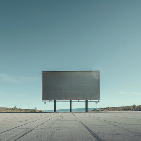 Empty billboard on the road with blue sky background. 3d renderingの素材
